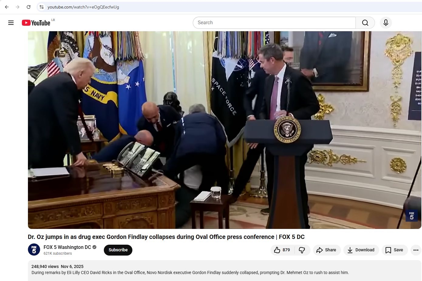 اللقطة في فيديو نشرته قناة FOX 5 Washington DC في يوتيوب، في 6 تشرين الثاني 2025