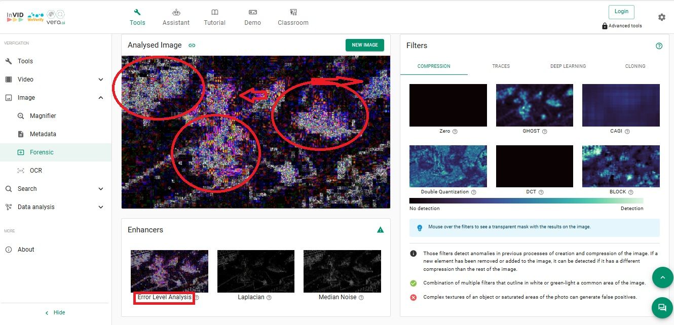 نتيجة فحص الصورة في Invid