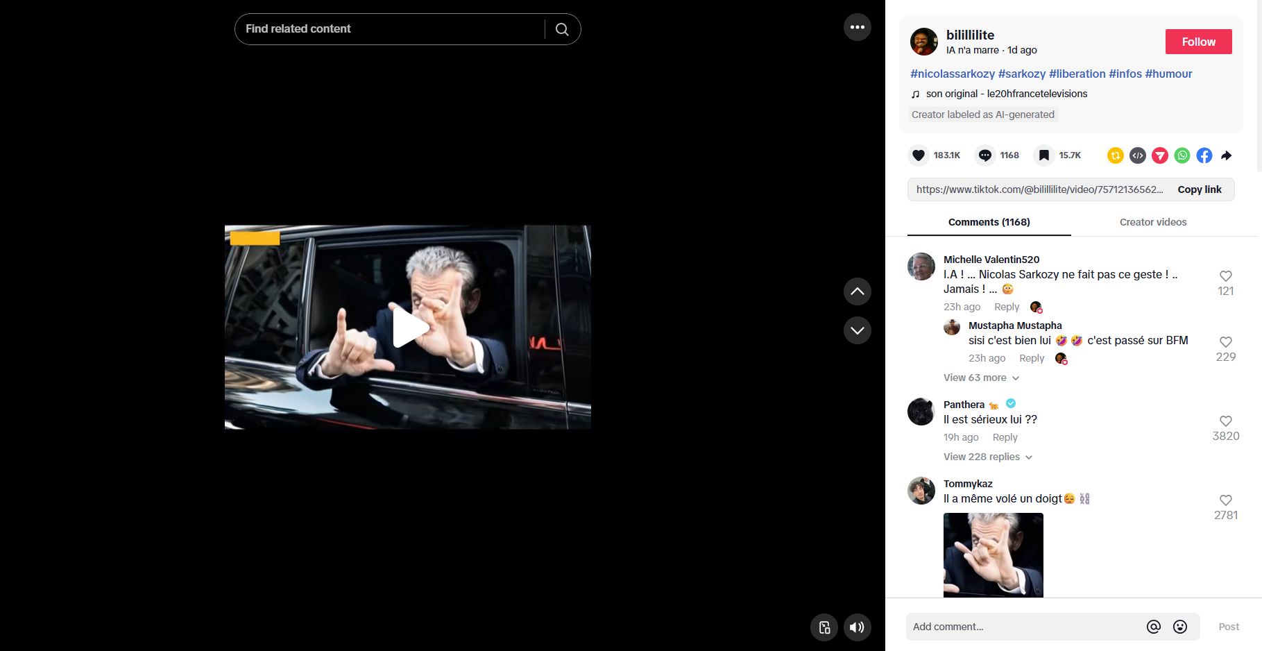لقطة من الفيديو المنشور في حساب bilillilite@ في تيك توك، في 10 تشرين الثاني 2025