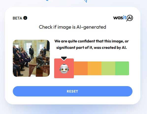 نتيجة فحص الصورة المتناقلة في موقع WAS IT AI