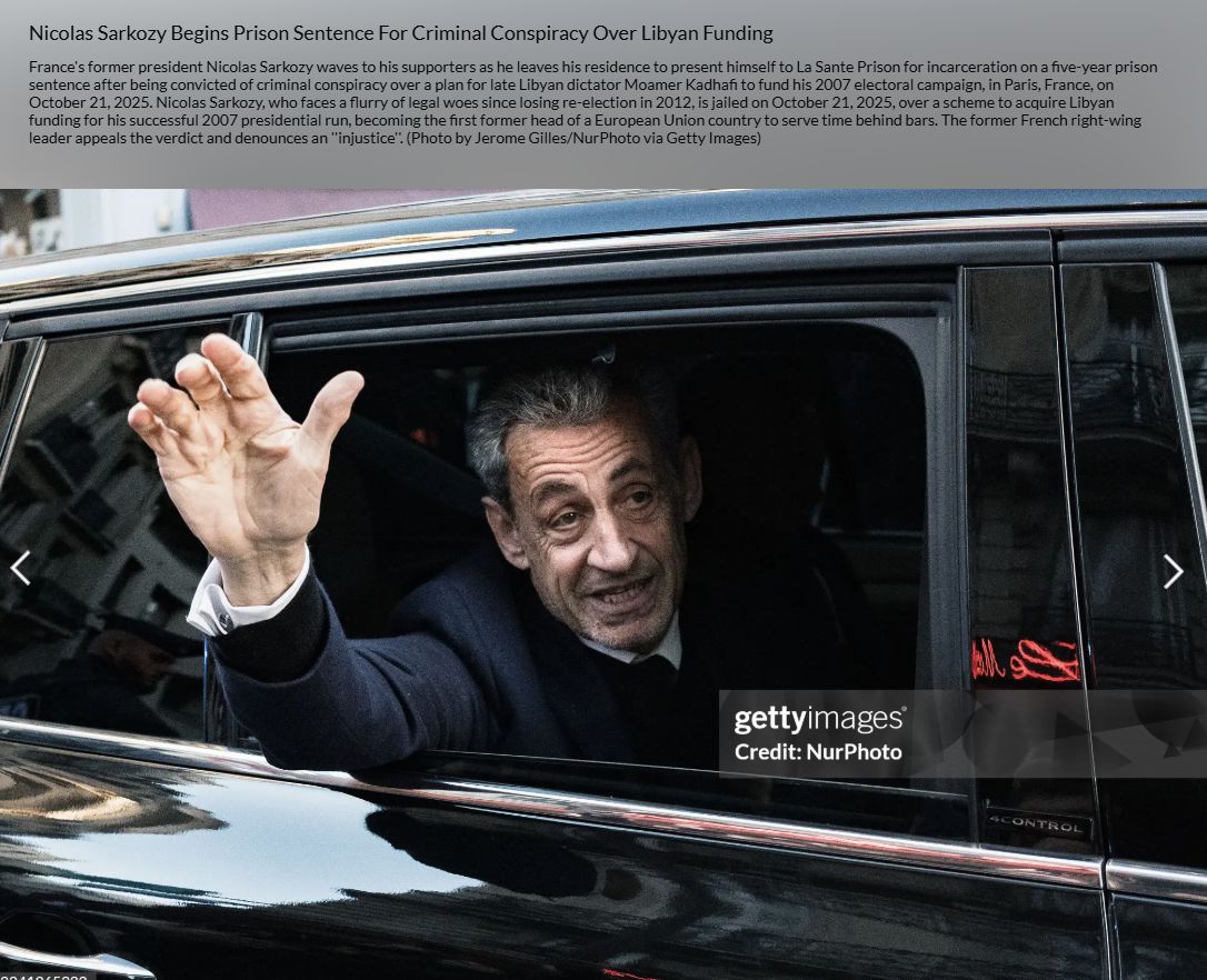 صورة اصلية لساركوزي مؤرشفة في موقع وكالة غيتي ايماجيز في 10 تشرين الثاني 2025